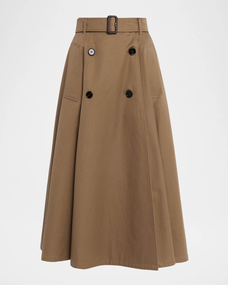 Brenda Belted Double-Breasted Midi Trench Skirt